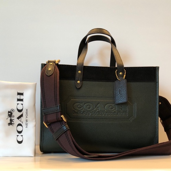 NWT Coach Leather Field Tote 30 In Colorblock With Coach Badge-Amazon Green Mult - Picture 5 of 12